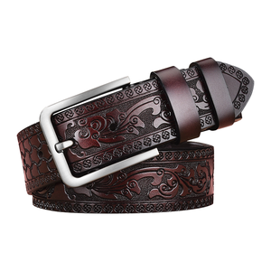 Cinturón informal de cuero de vaca genuino para hombre con hebilla de aleación tallada en relieve clásica para Jeans - Product Image 1