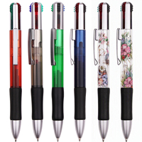 4-Farben-Kugelschreiber mit Metallclip, Einziehbar, Kunststoffgehäuse, Transparenter Schaft, Wärmeübertragungslogo-Druck, UV-Druck, 1,0mm, Bürobedarf