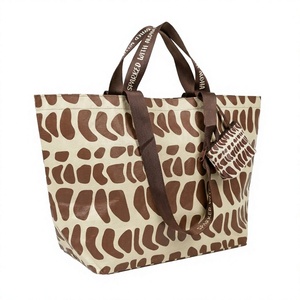 Ensemble de sacs tissés en PP avec impression de logo personnalisé, poignée en ruban tissé de marque, sac de plage pliable extra large, pochette zippée, cadeau haut de gamme - Product Image 4