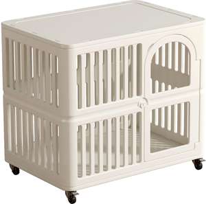 Tekerlekli ve Plastik Tepsili İki Katlı Nefes Alabilen Evcil Hayvan Kafesi, Kediler ve Köpekler için Beyaz Plastik Ev - Product Image 1