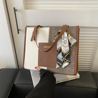 Nouveaux sacs fourre-tout pour femme automne 2024, sacs à main en cuir PU avec coutures colorées, style coréen, grands sacs avec foulard
