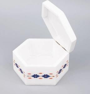Polished Marble <b>Storage</b> <b>Box</b> with Intricate Brass <b>Floral</b> Inlay Elegant Jewelry Organizer - Product Image 1