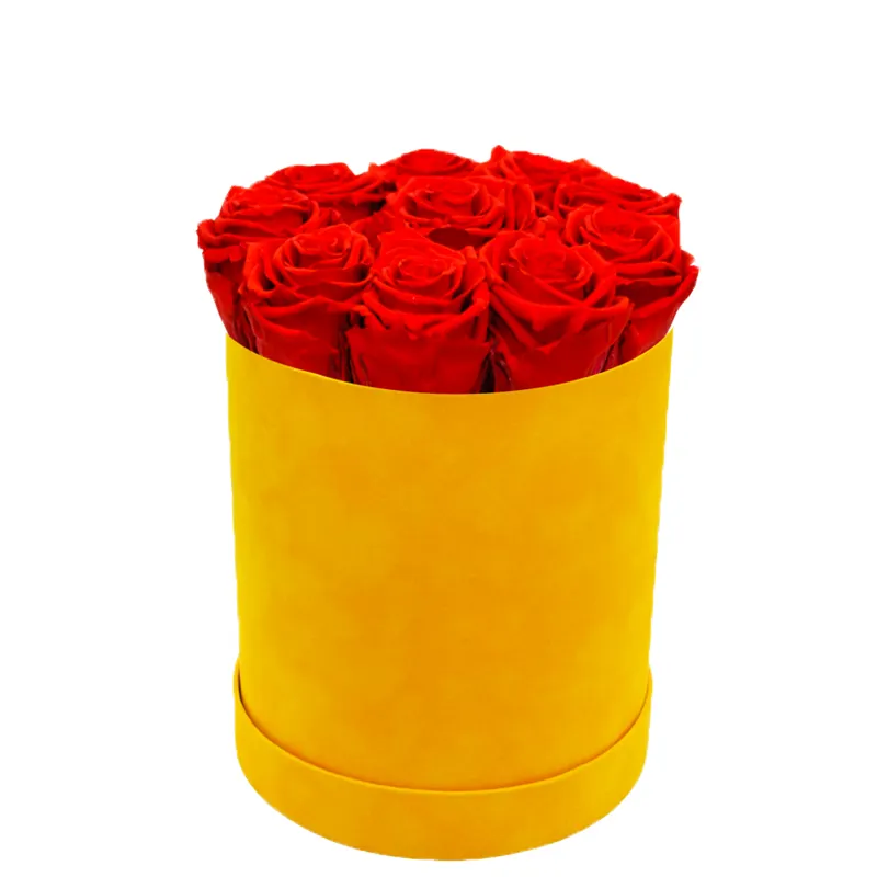 Sumflora wholesale supplier romantic preserved Rose Flower with Velvet flower round gift box for valentine day