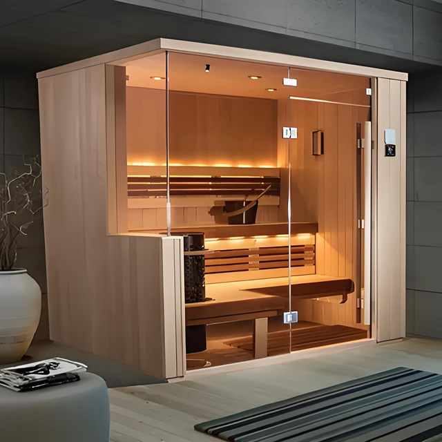 Traditional 2-4 Person Far Infrared Sauna Room Dry Steam Canadian Hemlock Solid Wood Eco-Friendly Anti-UV Electric Heating