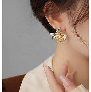 Copper Gold S925 Silver Needle Zircon Geometric <b>Bee</b> Stud Earrings 14K Gold Plated High Grade Exquisite Trendy Light Luxury - Product Image 5