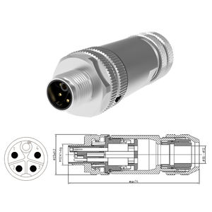 قابس صناعي M12 مقاوم للماء بمعيار IP67، كود K، 4+PE، 5 سنون، موصل تثبيت بالبراغي، معدني بالكامل، محمي، ذكر وأنثى، للتجميع الميداني، معيار DIN - Product Image 4