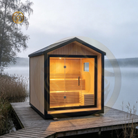 Vila Luar Ruangan Modern Atap Runcing Sauna Speaker Bluetooth Bak Mandi Air Panas 2-Orang Elektrik 12KW 6KW Uap Basah Kayu Solid 220V