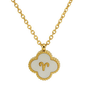 Collana pendente da donna Trendy 18K oro placcato titanio acciaio quadrifoglio retrò 12 segno zodiacale conchiglia gioiello <span class=keywords><strong>oroscopo</strong></span> - Product Image 5