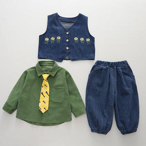 Qingli Logo personnalisable décontracté coton à manches longues chemise trois pièces ensemble Shorts haute qualité garçon motif floral enfants tenue - Product Image 5