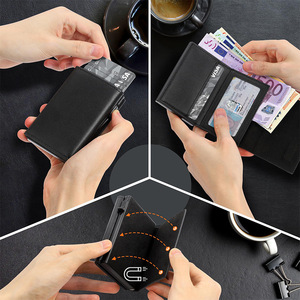 กระเป๋าใส่บัตรผู้ชาย 10.2 x 7 x 2.5 ซม. กระเป๋าสตางค์แบบพับสามตอนป้องกัน RFID พร้อมช่องใส่เหรียญแบบซิป สีพื้น สไตล์คลาสสิก - Product Image 2