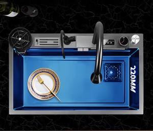 SAMTOU Nano schwarz digitaler Wasserfall Wasserhahn Designer hand gefertigte Küchen spüle mit Messer halter Costa Rica handgemachte Küchen spüle - Product Image 4