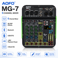 AOFO MG-7 Mixeur audio professionnel 5 canaux avec 99DSP Bluetooth USB OTG Alimentation fantôme 48V Métal et plastique Égaliseur 3 bandes