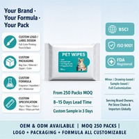 Lingettes pour animaux de compagnie en viscose 100% avec motif perlé, marque privée, 60 lingettes par sachet avec couvercle, 60 g/m², formule personnalisée sans alcool, lingettes premium pour chiens et chats