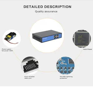 מתג PoE מגן T OEM/ODM IEEE802.3af/AT 10/1000 מ' מתג Poe מתכת שחור 4 יציאות עבור מצלמת IP של Hikvision