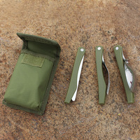 Vaisselle de pique-nique de Camping en plein air Portable voyage ensemble de 3 pièces de couteaux pliants en acier inoxydable fourchettes cuillères sac vert militaire