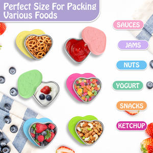 Multi-functional 2.1 oz Small Heart Shaped Stainless Steel Salad Dressing Container Reusable <b>Meal</b> <b>Prep</b> Sauce Cup Bento <b>Box</b> - Product Image 2