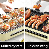 Gril électrique de cuisine entièrement détachable avec poêle à frire, grille et trois plateaux, revêtement antiadhésif, facile à nettoyer, en acier inoxydable