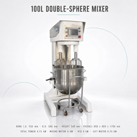 Mixer Telur Planetary Ganda 100L, Mesin Pengocok Krim Kue Komersial, Mixer Makanan Otomatis dengan Pengangkat Mangkuk dan Dua Pengocok
