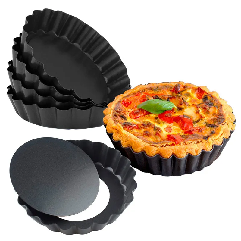 4/8/10/12Inch Antiaanbaklaag Taart Quiche Flan Pan Vormpie Pizza Cake Ronde Vorm Verwijderbare Losse Bodem Gecanneleerde Zware Taartvorm B