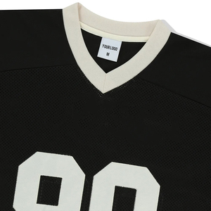 Maillot de hockey sur glace personnalisé Healy en maille noire, col en V, manches longues, imprimé, unisexe, adulte, respirant, numéro 90 - Product Image 3