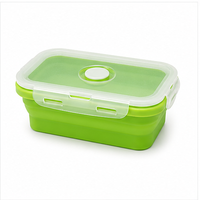 Boîte à lunch compacte pliable en silicone de 350 ml, compartiment unique, compatible micro-ondes, couvercle verrouillable, récipient de stockage alimentaire pour la préparation des repas