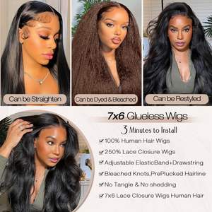 วิกผมแท้แบบไม่ต้องใช้กาว 7x6  ถอนขนแล้ว ตัดแต่งทรงแล้ว ความหนาแน่น 250% <span class=keywords><strong>ผม</strong></span>หยิกตรง วิกผมลูกไม้ด้านหน้า วิกผมปิดหน้าผาก สำหรับผู้หญิง - Product Image 4