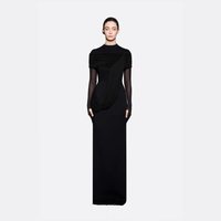 Robe moulante mi-longue A12610 avec col montant, drapé froncé et bretelles spaghetti