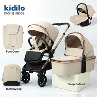 Poussette pliable légère en métal Kidilo 3-en-1 avec siège de sécurité haute position et panier, multifonctionnelle pour 0-6 mois