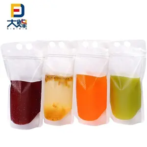 Freezable Juice Pouches Translucent Reclosable Zipper Plastic Pouches Drink Bags with Handle