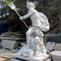 YOUFINE Produits de jardin en pierre grecque sculptés à la main en plein air Statues de Poséidon en marbre Sculpture