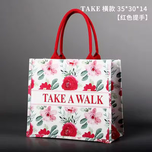 Bolsa de Mano de Lujo de Gran Capacidad, con Logotipo Personalizado en Serigrafía, Estilo Listón, de Lona de Algodón Orgánico, Reutilizable, para Regalos y Compras, Reciclable - Product Image 3