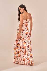 Robe longue à volants à imprimé floral ivoire, robes décontractées pour femmes, avec tissu léger, silhouette fluide, coupe confortable - Product Image 5