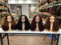 Produits en gros, différentes couleurs, perruques en cheveux humains de 18 pouces, bouclées, bob, pixie bouclées, fermeture en dentelle 5*5