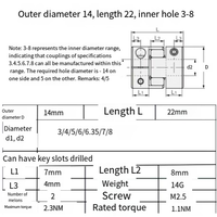 Accouplement à mâchoires en alliage d'aluminium OD14 L22, type de serrage flexible, coupleur flexible, alésage 3-8mm pour servomoteur CNC et vis à billes