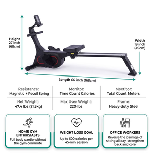 Máquina <span class=keywords><strong>de</strong></span> Remo para Ejercicio Cardiovascular <span class=keywords><strong>de</strong></span> Cuerpo Completo, Plegable, Compacta, con <span class=keywords><strong>Monitor</strong></span> LCD, Contador <span class=keywords><strong>de</strong></span> Calorías y Resistencia Magnética - Product Image 3