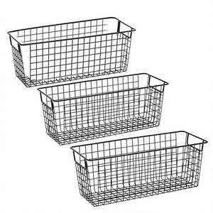 <b>Rectangular</b> Metal Wire <b>Storage</b> <b>Baskets</b> Set of 3 with Handles for Pantry Organization Stackable Design Simple Style - Product Image 2