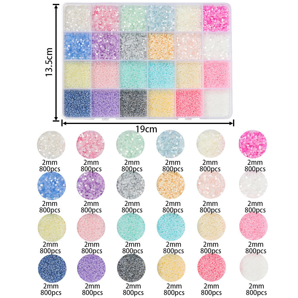 24-cell 2mm glass tube bead seed bead set - Model 01