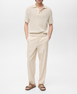 LOGOTIPO personalizado Casual Solto Cor Sólida Manga Curta Openwork Knit Algodão Polo para Homens - Product Image 3