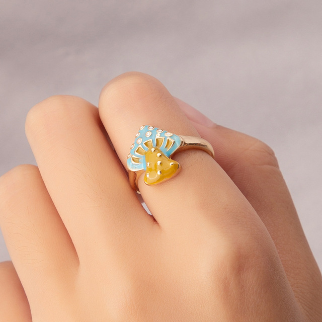 AYN-233 Fashion Wholesale Women Metal Finger Jewelry Kit Mushroom Enamel Crystal Alloy Ring