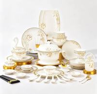 Service de vaisselle de luxe en porcelaine fine Lotus avec motif floral, compatible lave-vaisselle, micro-ondes et four