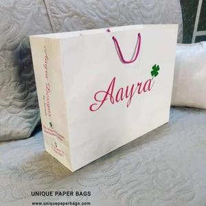 Bolsa de Regalo de Papel Blanco Personalizada Aayra con Asa de Listón Rosa, Bolsa de Compras Rectangular de Lujo con Impresión Offset, Papel de Arte Reciclable - Product Image 5