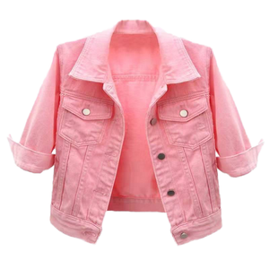 แจ็กเก็ตยีนส์แขนกลางสไตล์เกาหลีสำหรับผู้หญิงคอลเลคชั่นฤดูใบไม้ผลิฤดูร้อนเสื้อกั๊กสีสันสดใสแขนเจ็ดส่วน - Product Image 1