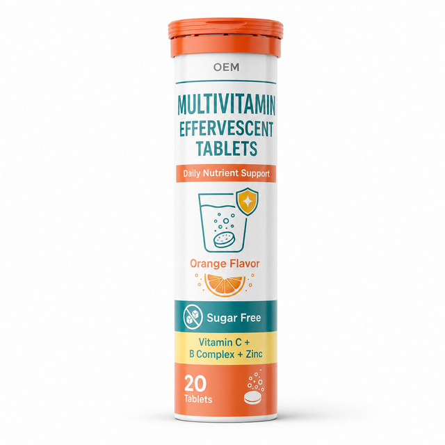 OEM Private Label Hot Selling Effervescent Tablet Vitamin C Multivitamin Adult Orange Flavor Energy Boost & Electrolyte Balance