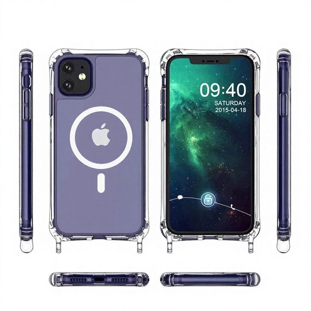 Crossbody Lanyard Clear Magnetic Acrylic Phone Case for 17/15 Pro/16/14/13/12 Pro Max Customized Logo Shockproof Fashion