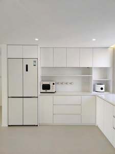 Armoires de cuisine modernes de luxe en laque grise brillante UV, prêtes à assembler, avec panneau en mélamine de bois blanc, y compris les îlots - Product Image 3