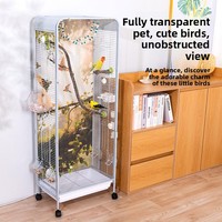 Grande Cage à Oiseaux Transparente Style Villa Ample Espace pour Visualiser Construction Métallique Solide pour Perroquets Perruches Tourtereaux