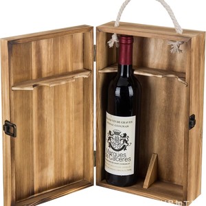 Caja de madera para vino, caja de regalo para dos botellas de vino tinto, embalaje portátil, caja de regalo de madera de lujo ligero para embalaje de bebidas - Product Image 3