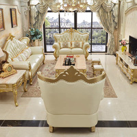 Sofa im Italienischen Europäischen Stil Wohnzimmer-Sofagarnitur Massivholz Geschnitztes Ledersofa Retro Königliche Villa Möbelkombination