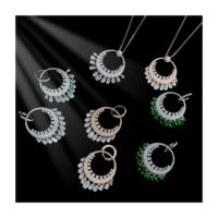 925 argent Sterling gland longue boucle d'oreille collier ensemble bijoux à la mode Zircon pour les femmes plaqué or pour les fêtes mariages cadeaux
