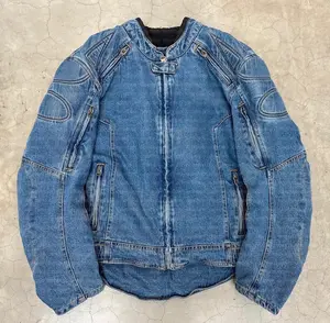 Custom Fashion Designer Cotton Oversized Zip Up Vintage Retro Biker Motorcycle Racing Car Denim Coats Jean Jackets For Men